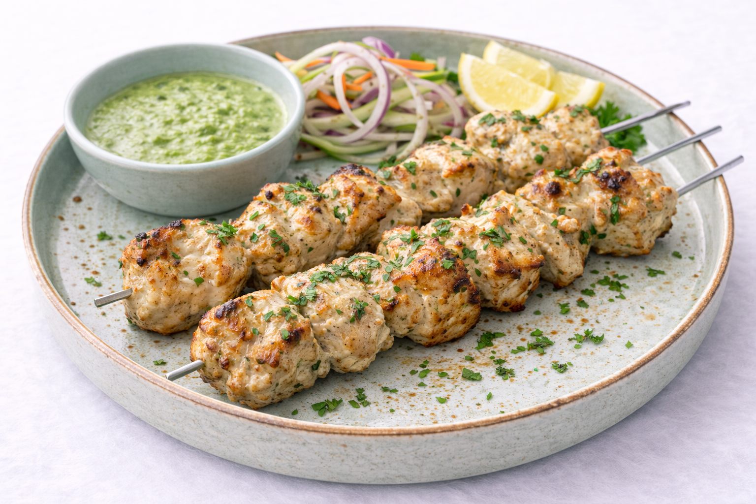 Hotboxx Reshmi Kebab skewers from the grill with mint chutney, Silchar